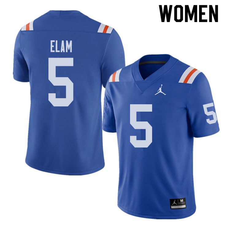 NCAA Florida Gators Kaiir Elam Women's #5 Jordan Brand Alternate Royal Throwback Stitched Authentic College Football Jersey QBZ1364MO